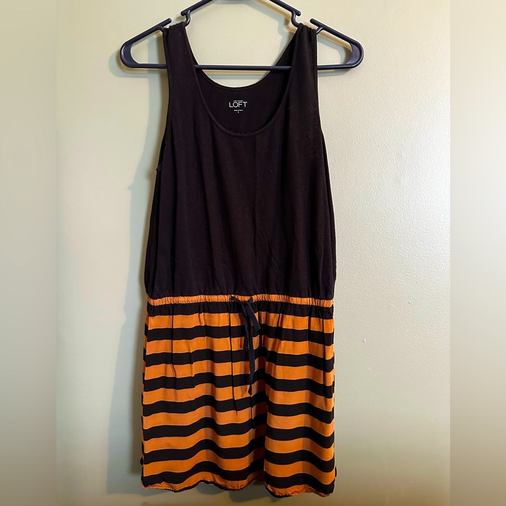 LOFT Black and Brown Striped Dress
